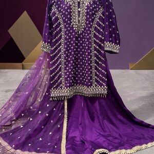 Elegant Purple Embroidered Indian Dress with Dupatta